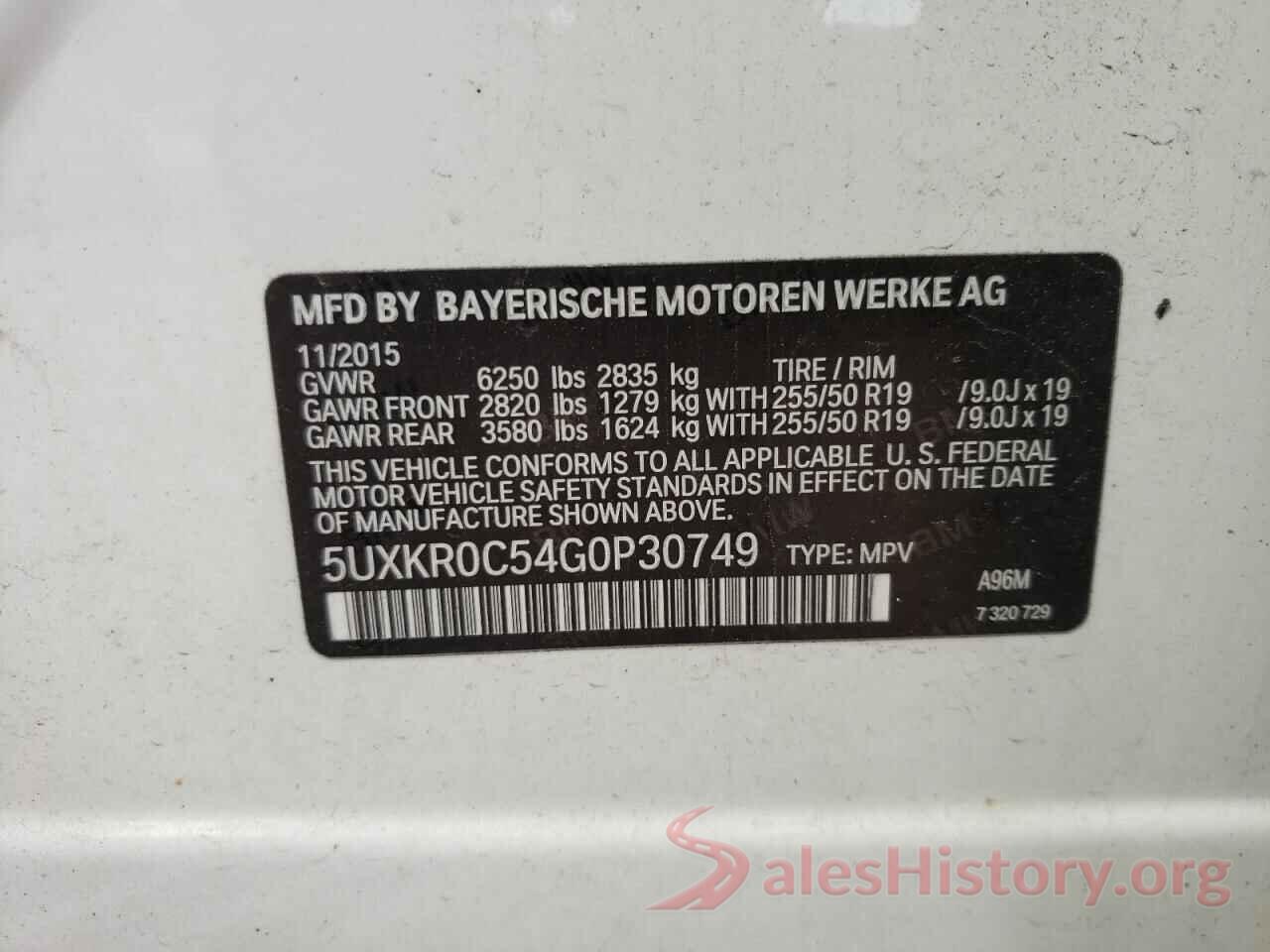 5UXKR0C54G0P30749 2016 BMW X5