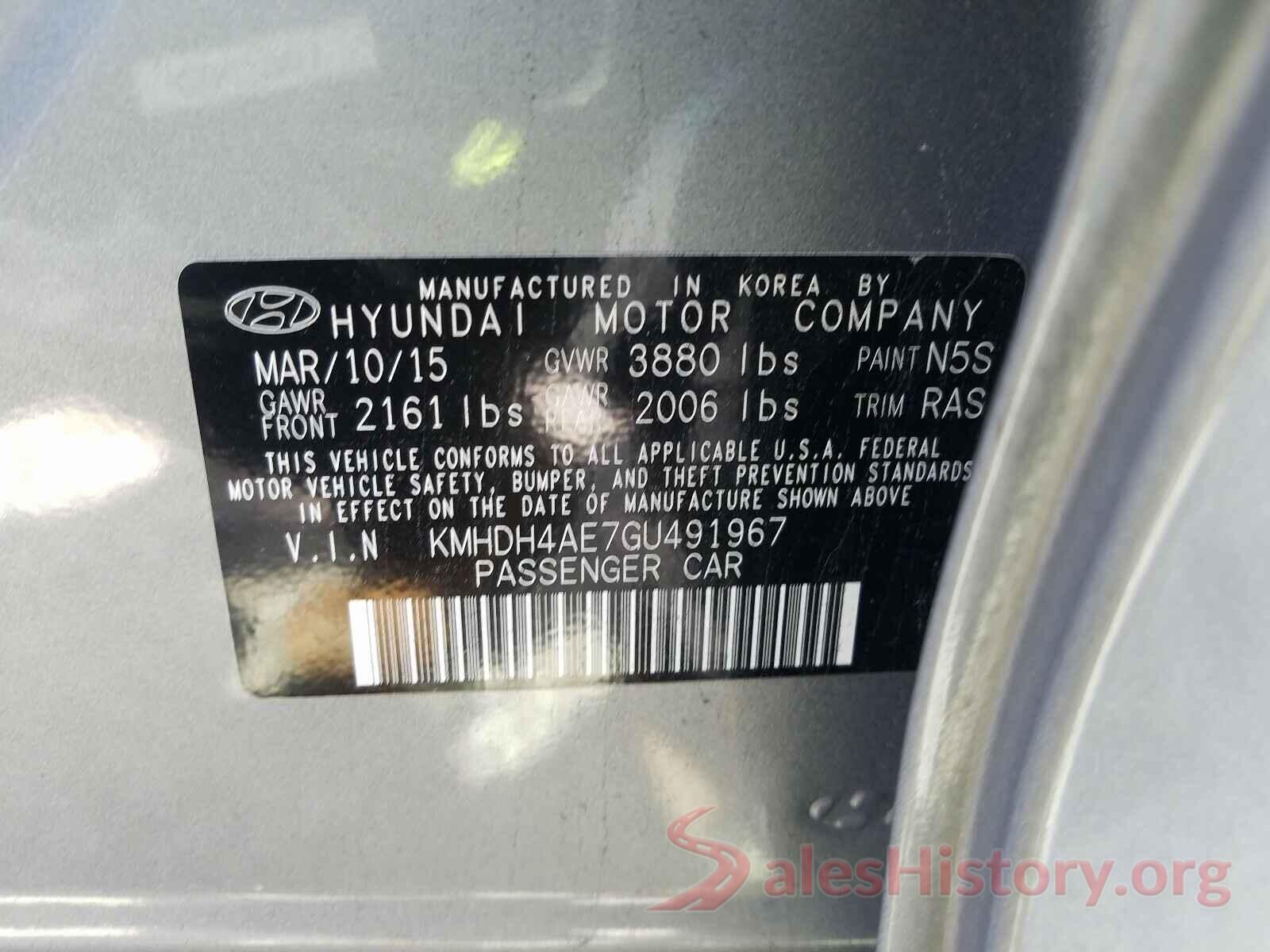 KMHDH4AE7GU491967 2016 HYUNDAI ELANTRA