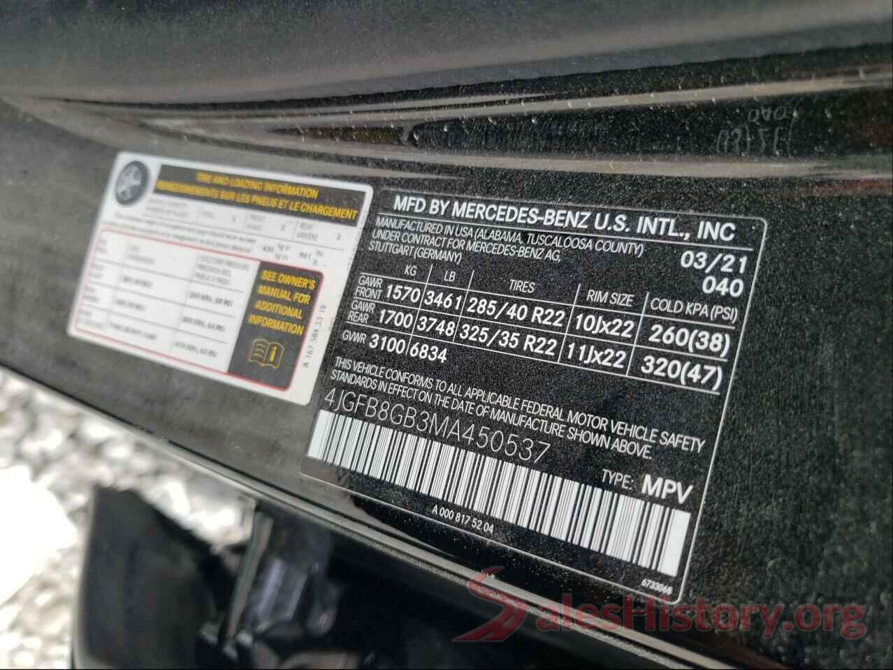 4JGFB8GB3MA450537 2021 MERCEDES-BENZ G CLASS