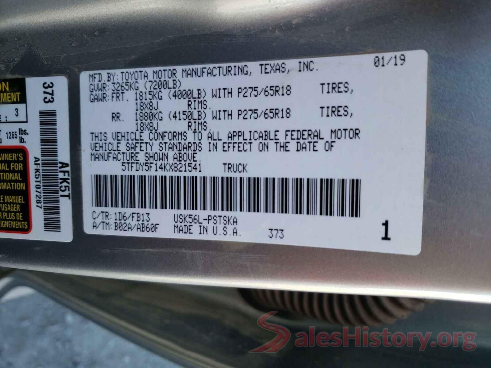 5TFDY5F14KX821541 2019 TOYOTA TUNDRA