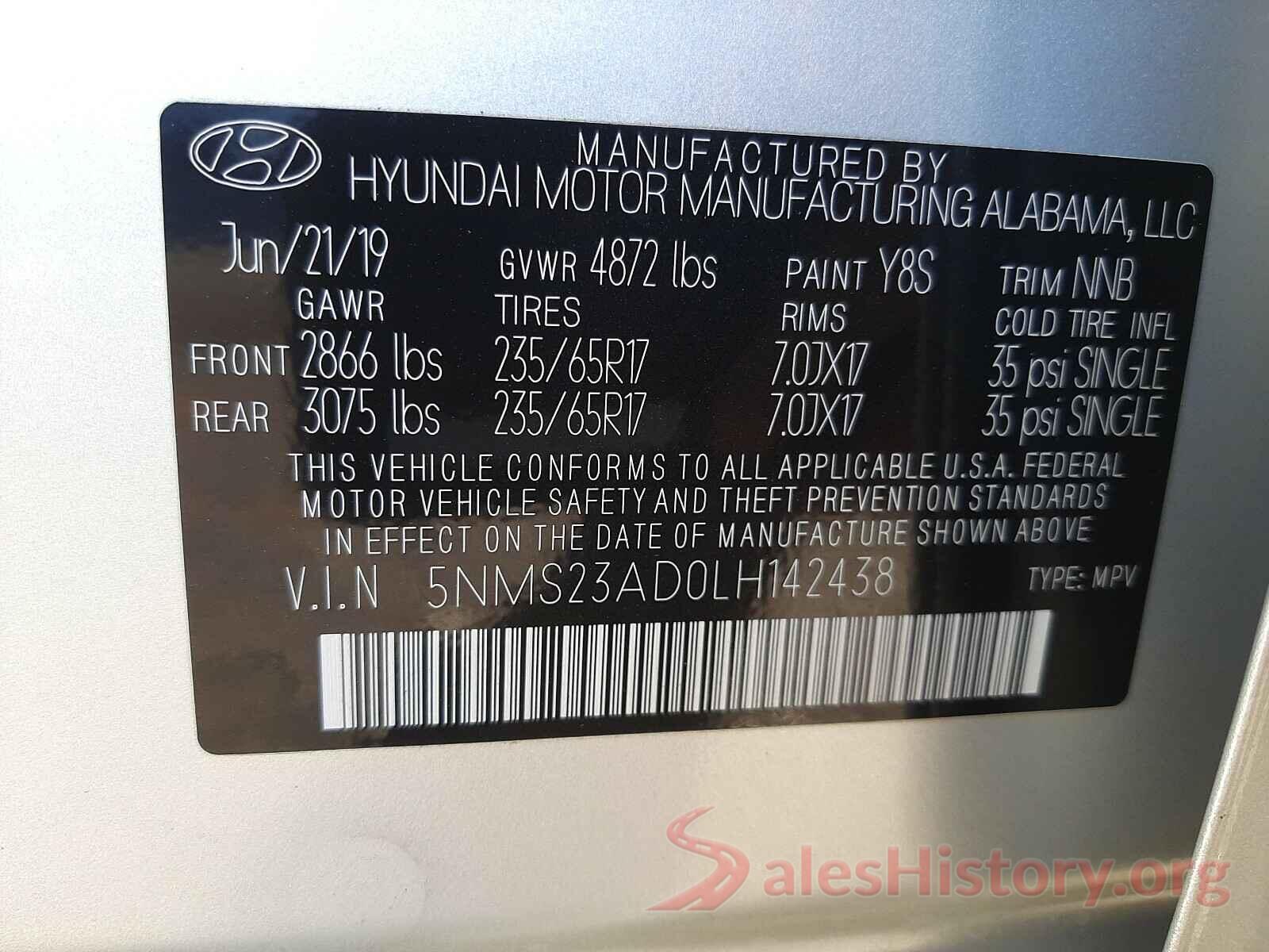 5NMS23AD0LH142438 2020 HYUNDAI SANTA FE