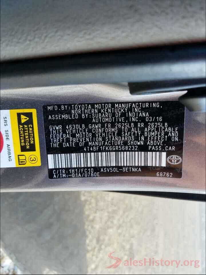 4T4BF1FK6GR568232 2016 TOYOTA CAMRY