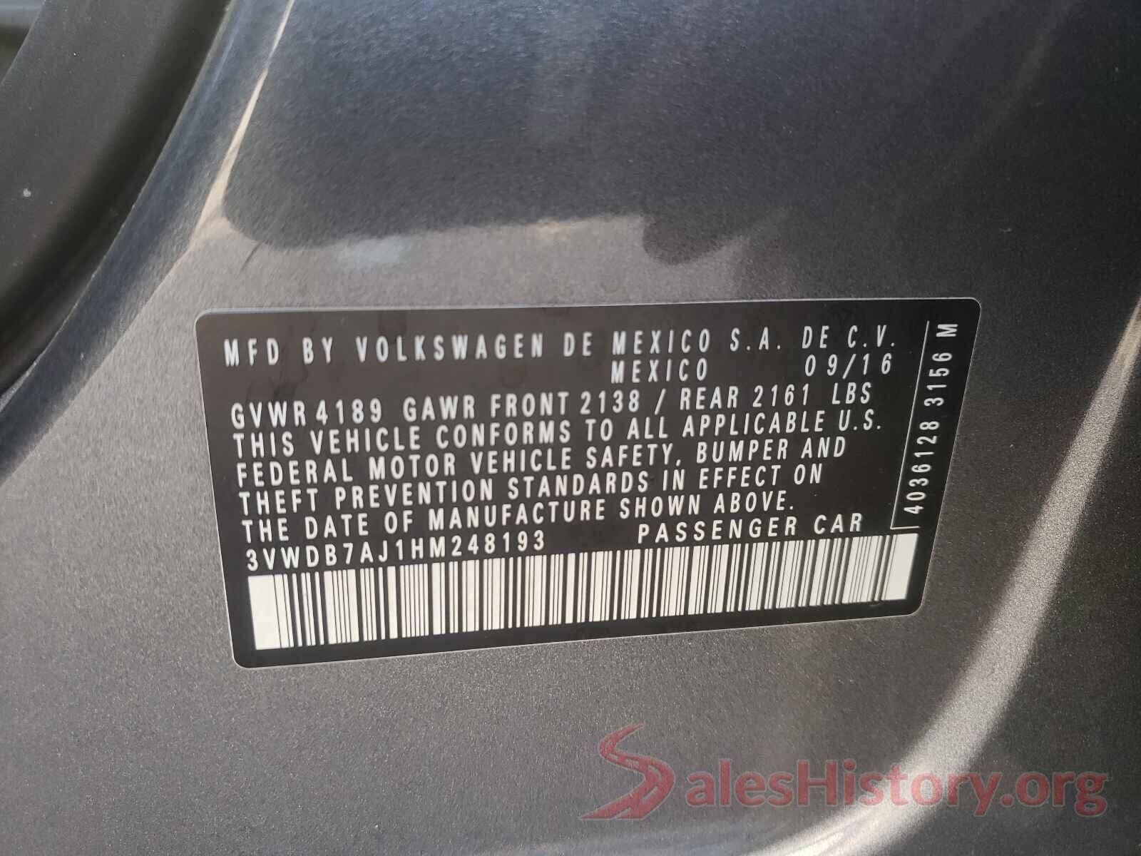 3VWDB7AJ1HM248193 2017 VOLKSWAGEN JETTA