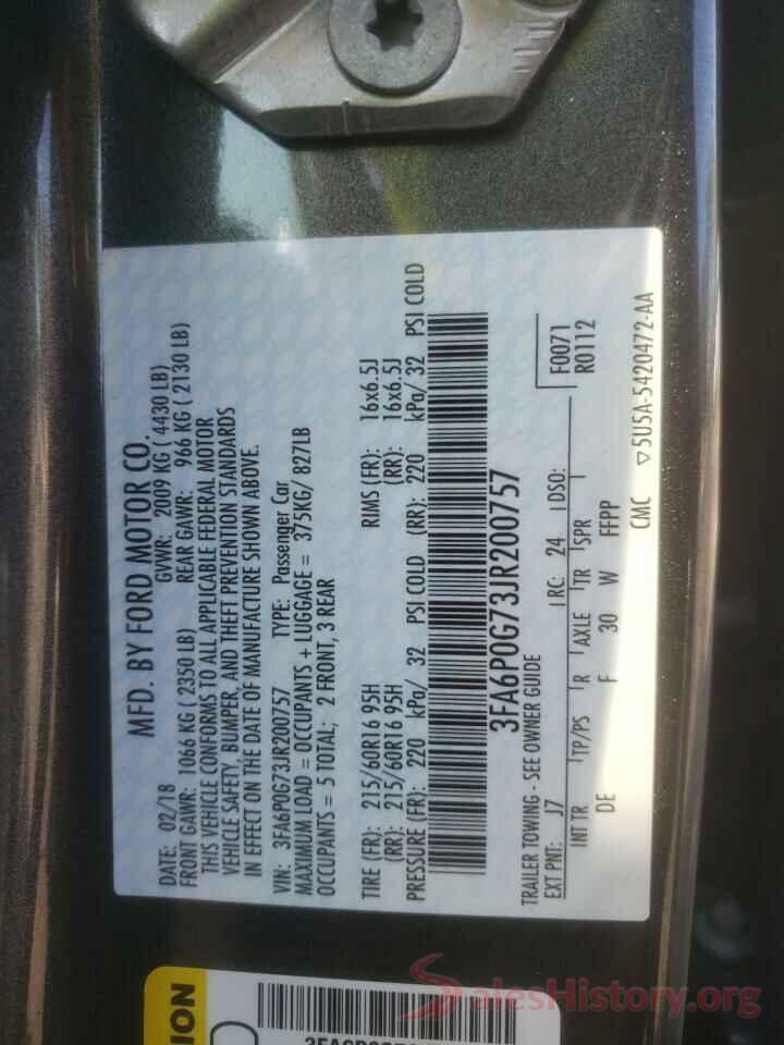 3FA6P0G73JR200757 2018 FORD FUSION