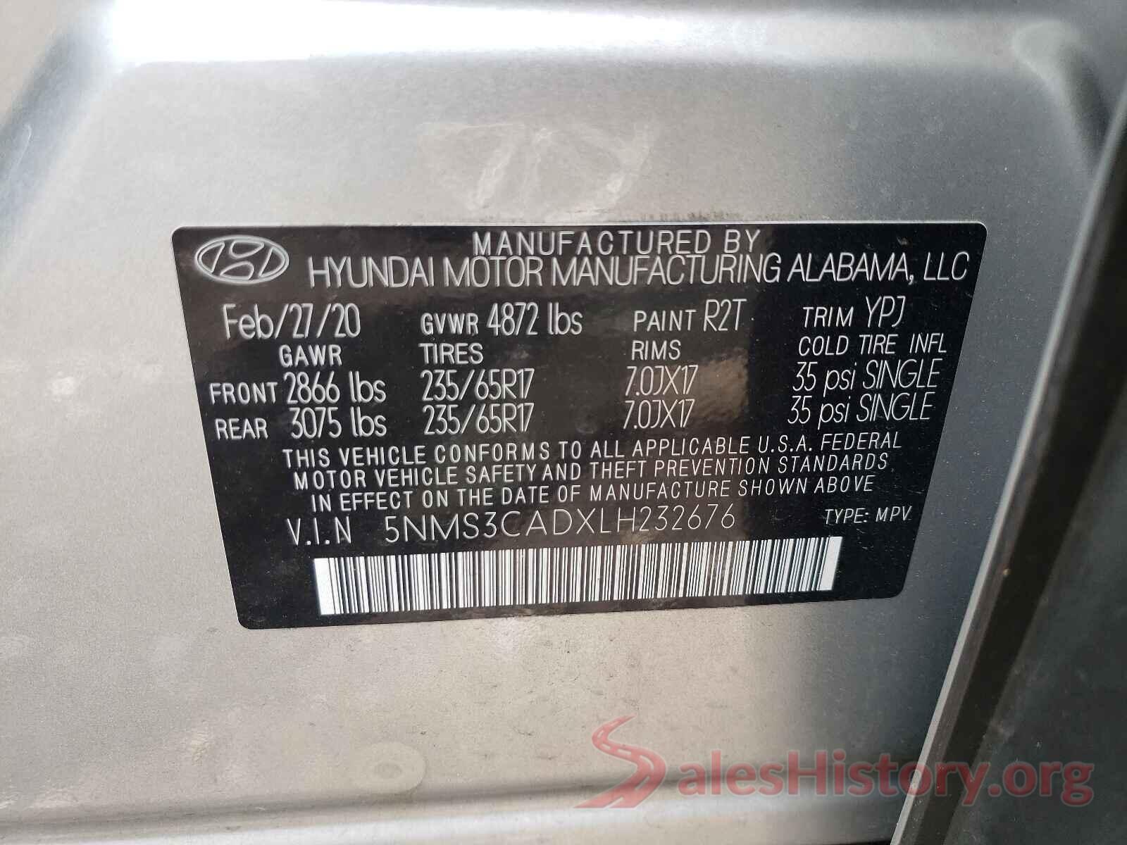 5NMS3CADXLH232676 2020 HYUNDAI SANTA FE