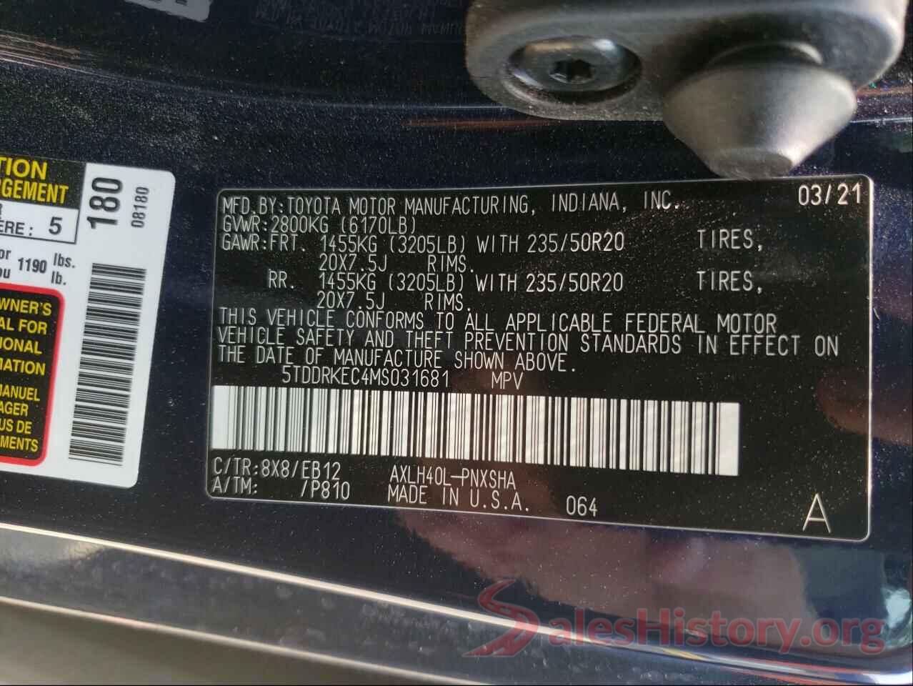 5TDDRKEC4MS031681 2021 TOYOTA SIENNA