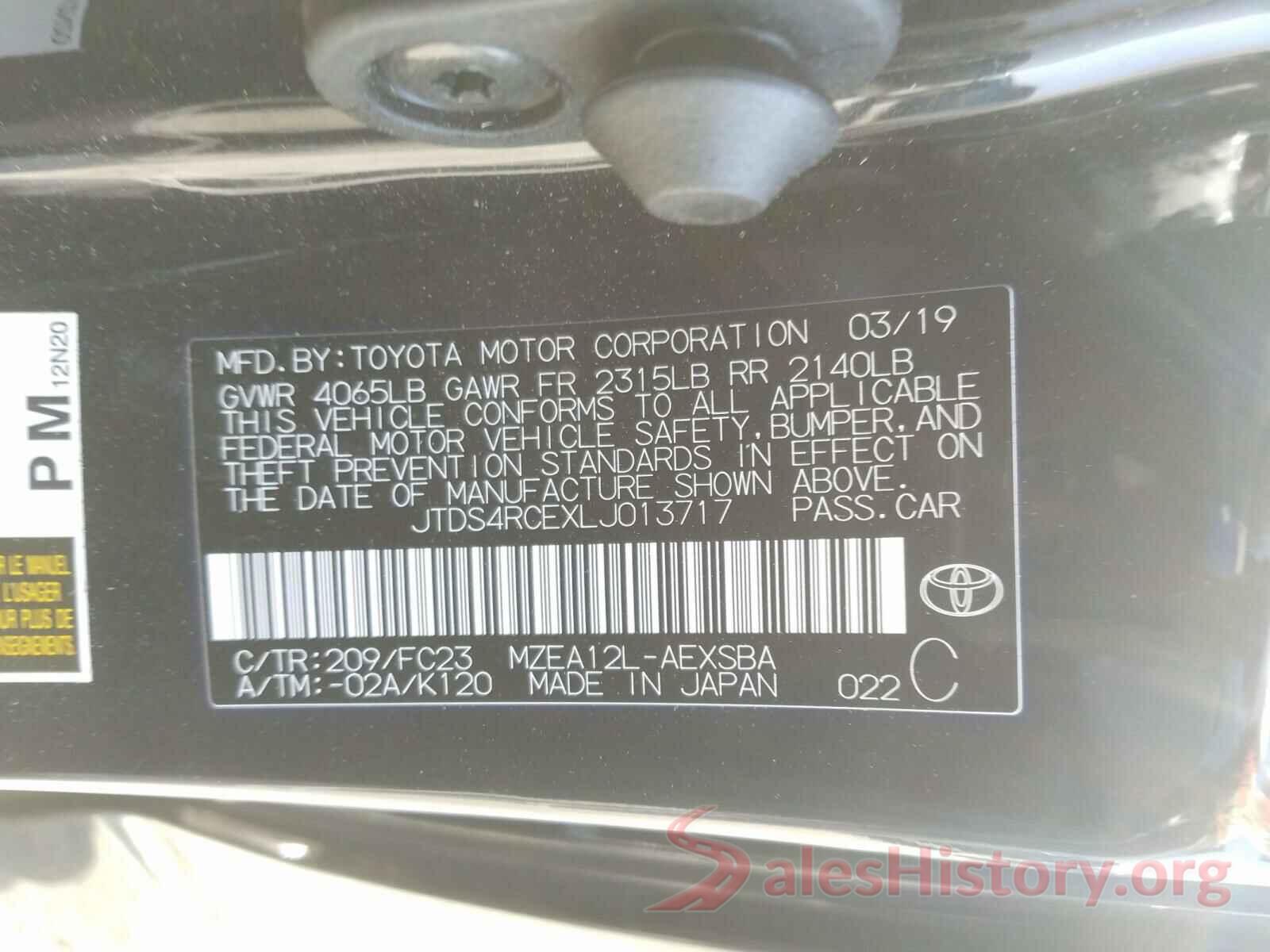 JTDS4RCEXLJ013717 2020 TOYOTA COROLLA