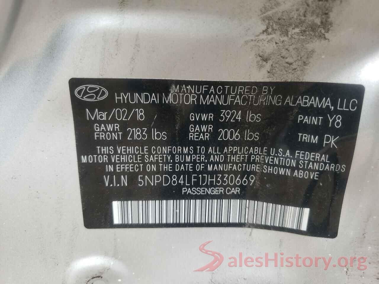 5NPD84LF1JH330669 2018 HYUNDAI ELANTRA