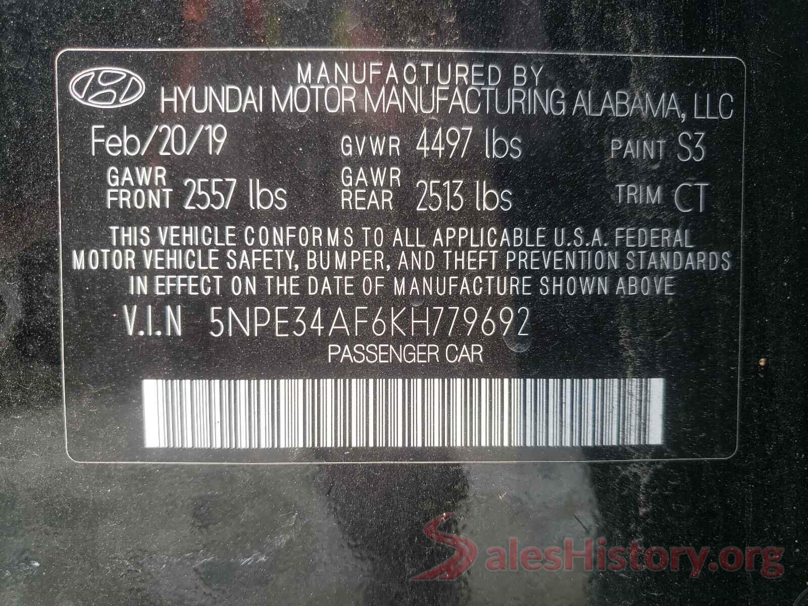 5NPE34AF6KH779692 2019 HYUNDAI SONATA