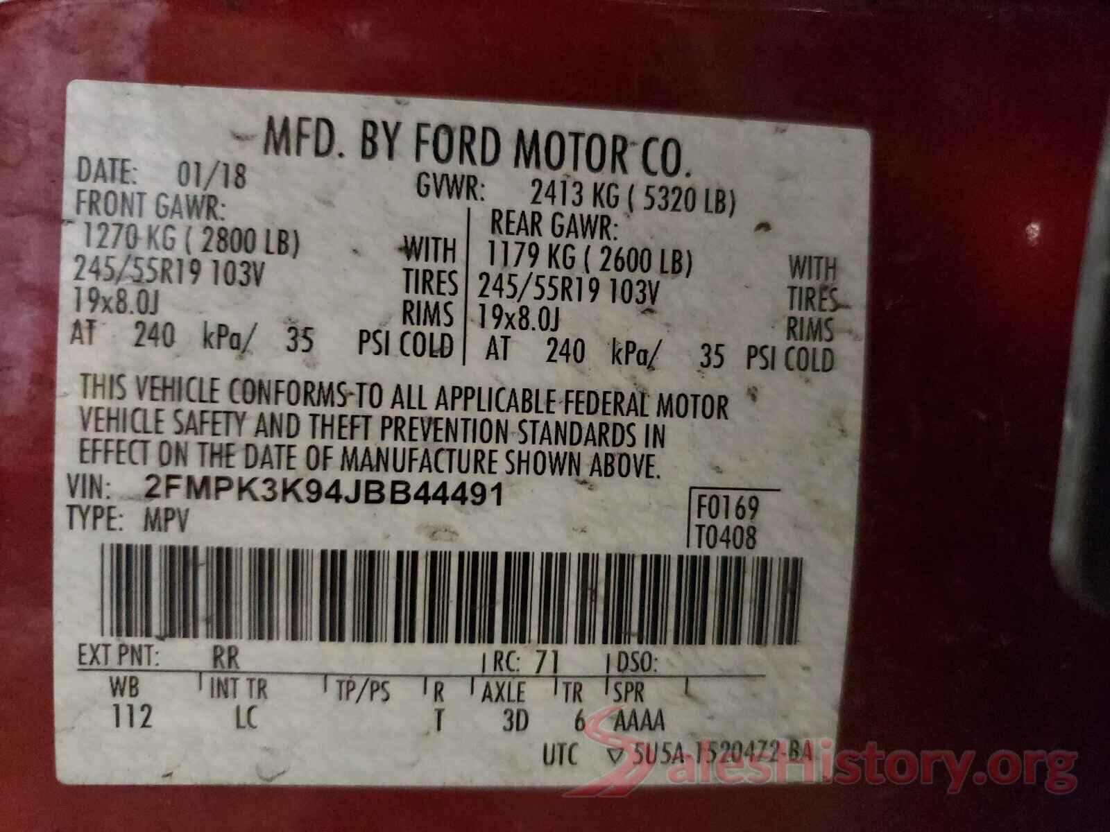 2FMPK3K94JBB44491 2018 FORD EDGE