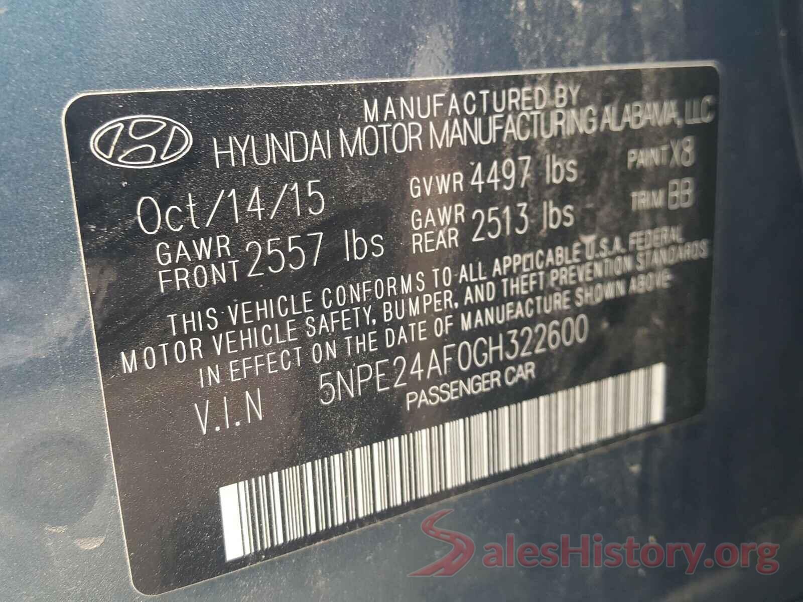 5NPE24AF0GH322600 2016 HYUNDAI SONATA