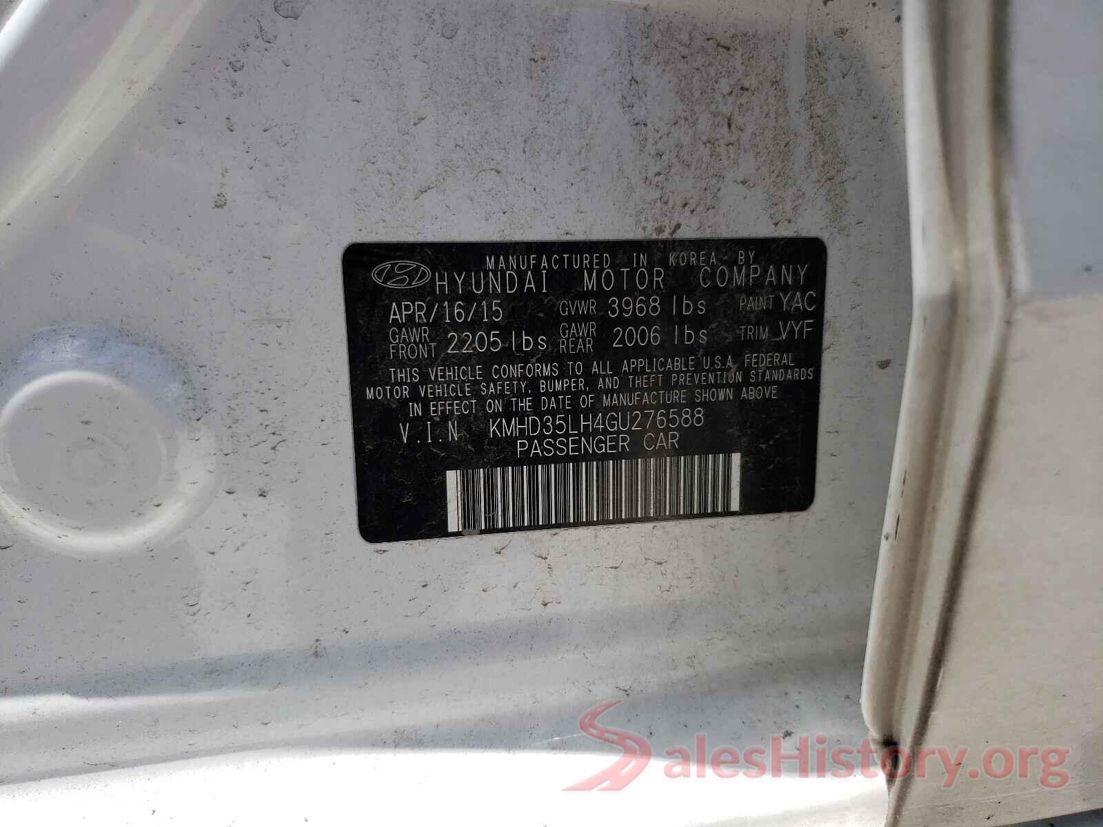 KMHD35LH4GU276588 2016 HYUNDAI ELANTRA