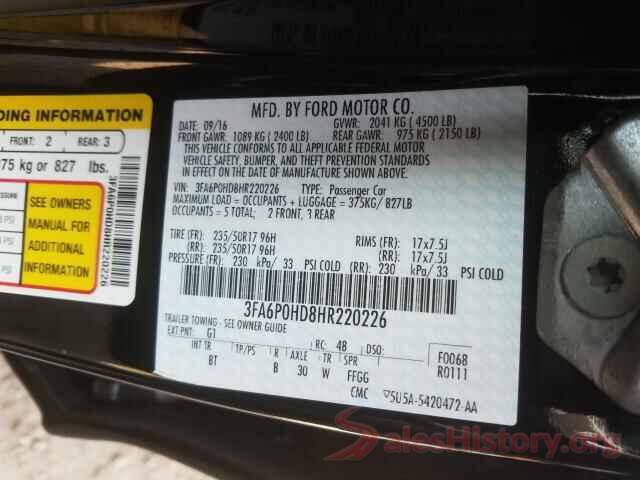 3FA6P0HD8HR220226 2017 FORD FUSION