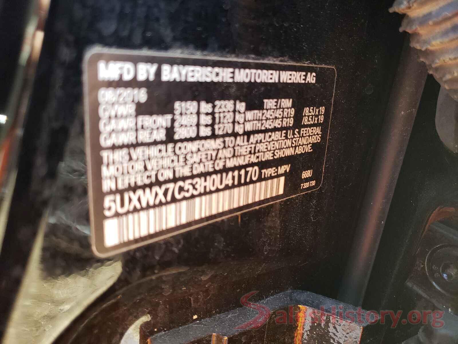 5UXWX7C53H0U41170 2017 BMW X3