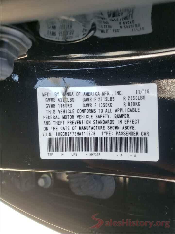 1HGCR2F73HA111278 2017 HONDA ACCORD