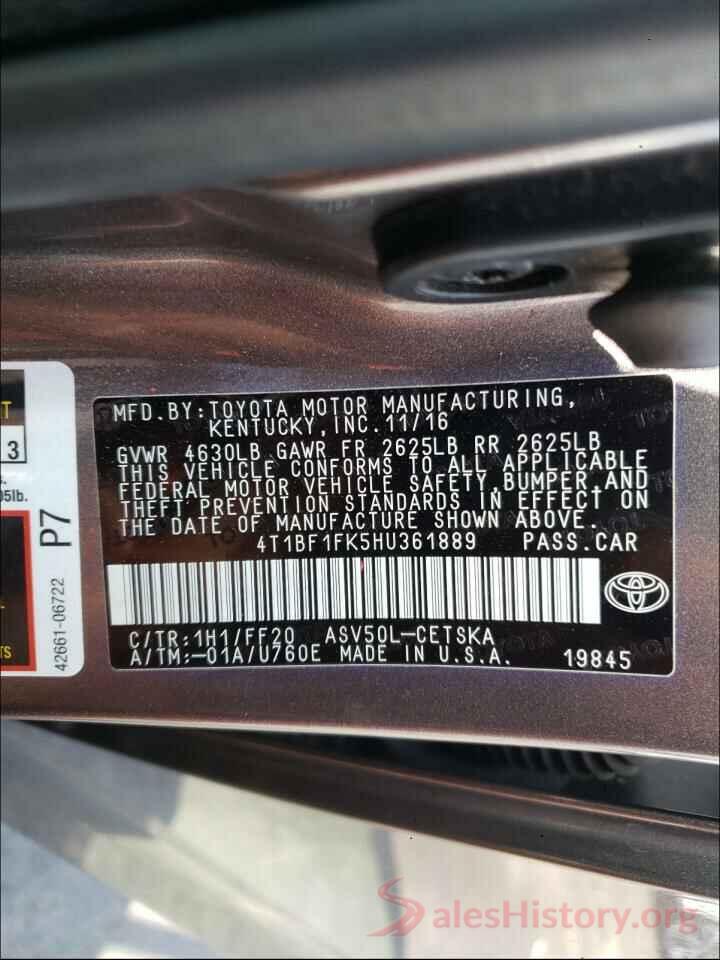 4T1BF1FK5HU361889 2017 TOYOTA CAMRY