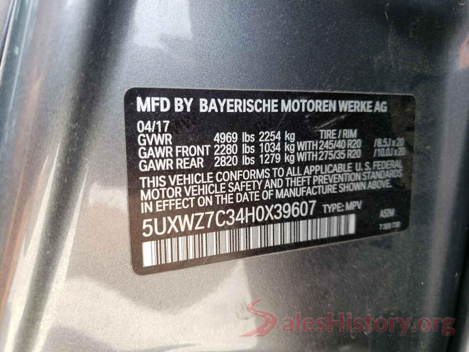 5UXWZ7C34H0X39607 2017 BMW X3