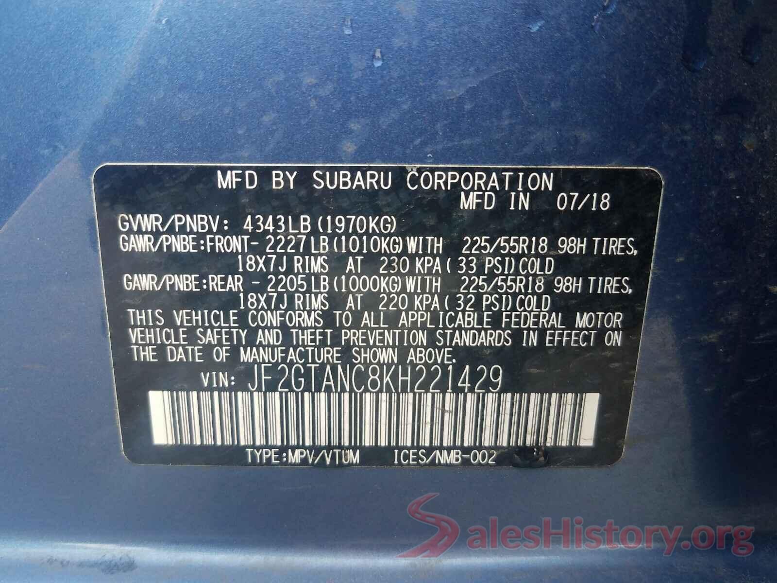 JF2GTANC8KH221429 2019 SUBARU ALL OTHER