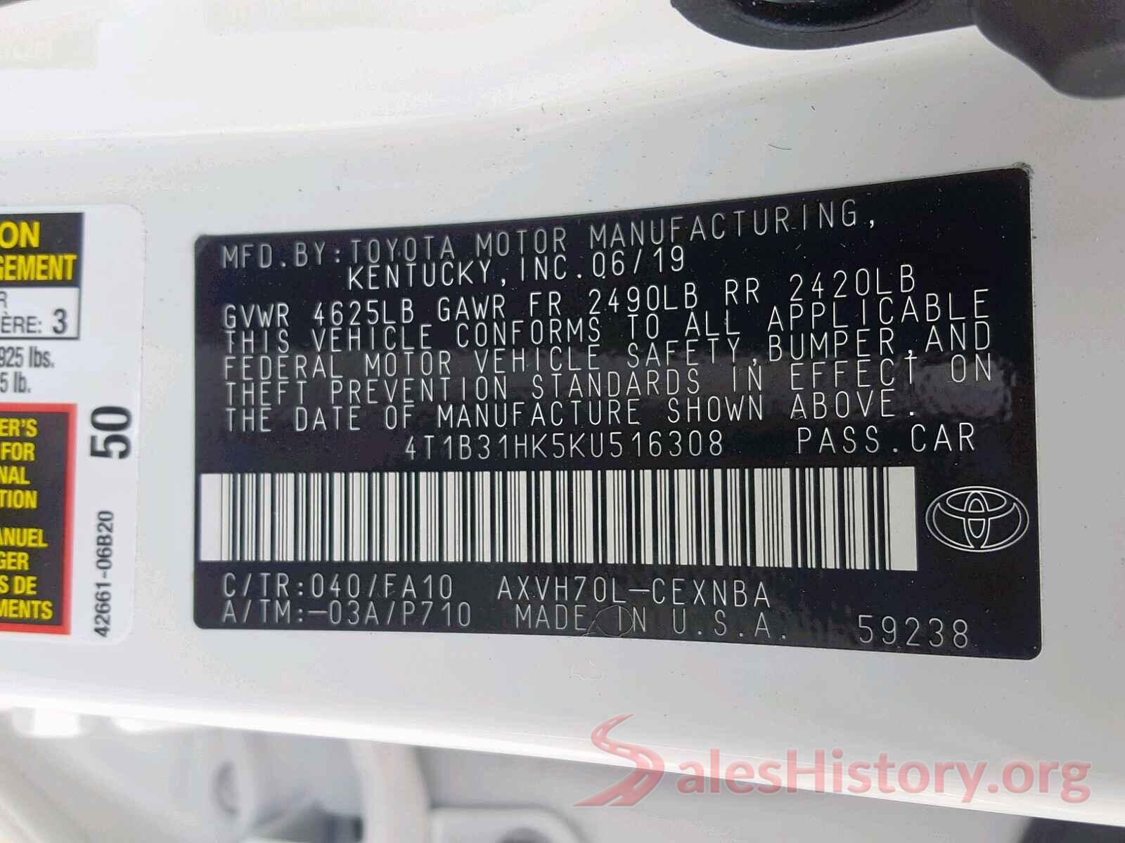 4T1B31HK5KU516308 2019 TOYOTA CAMRY