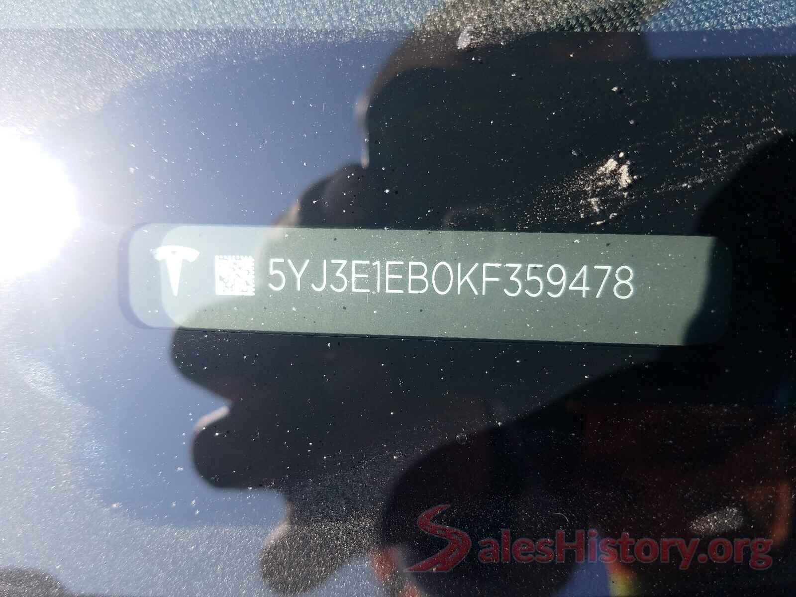 5YJ3E1EB0KF359478 2019 TESLA MODEL 3