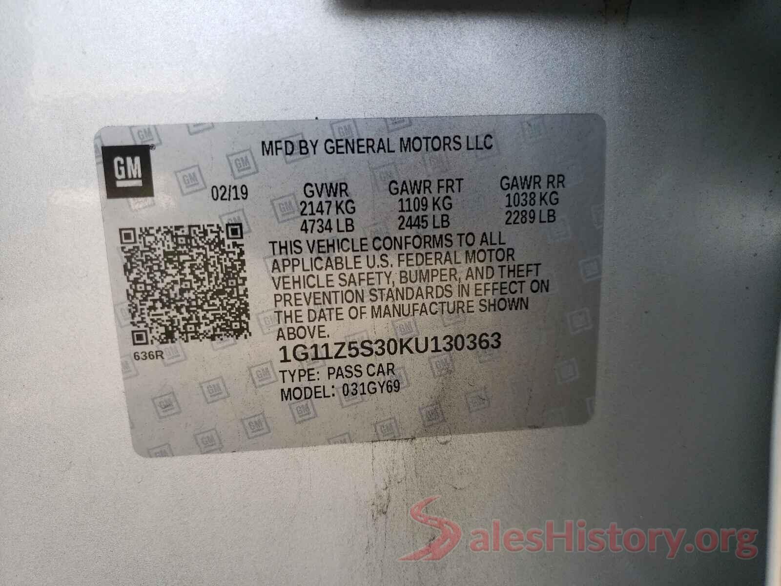 1G11Z5S30KU130363 2019 CHEVROLET IMPALA