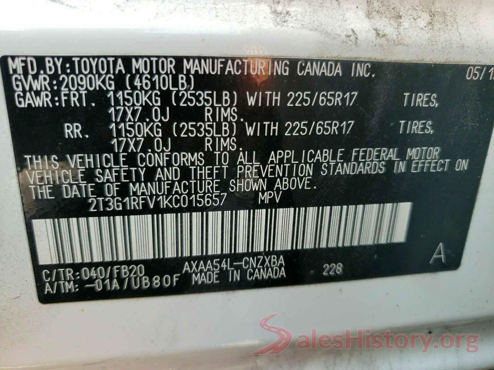 2T3G1RFV1KC015657 2019 TOYOTA RAV4