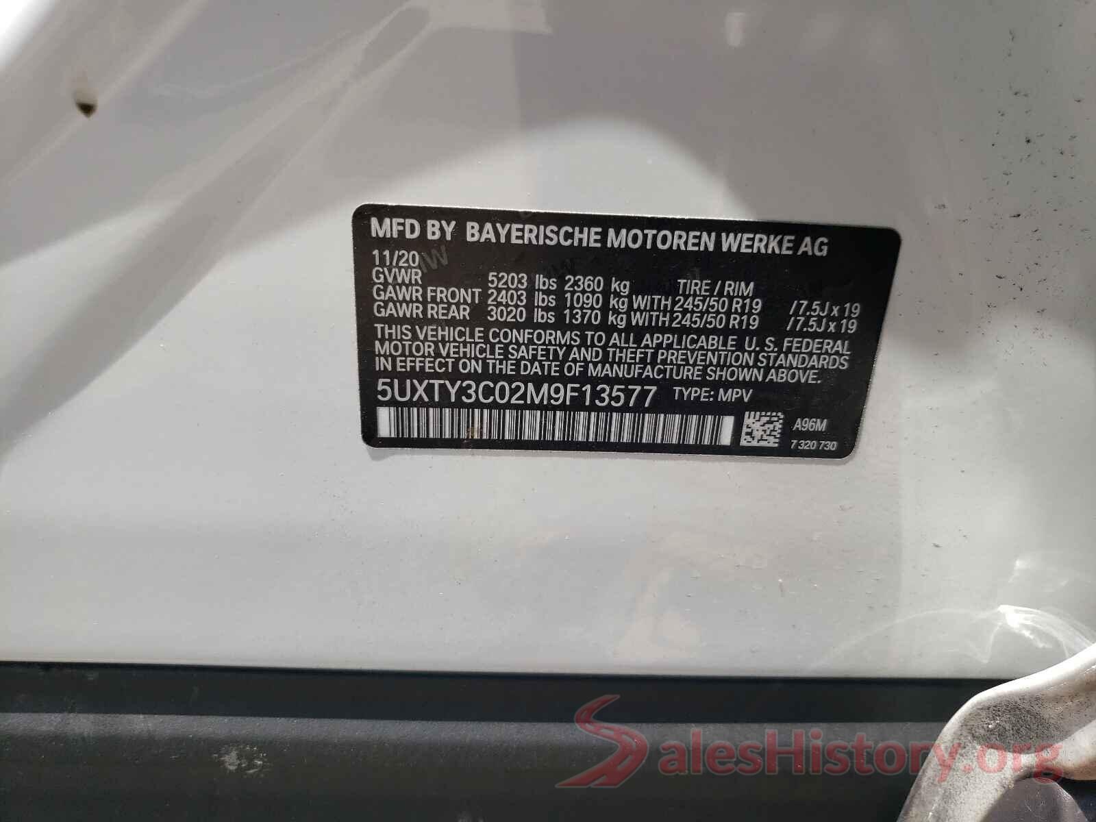 5UXTY3C02M9F13577 2021 BMW X3