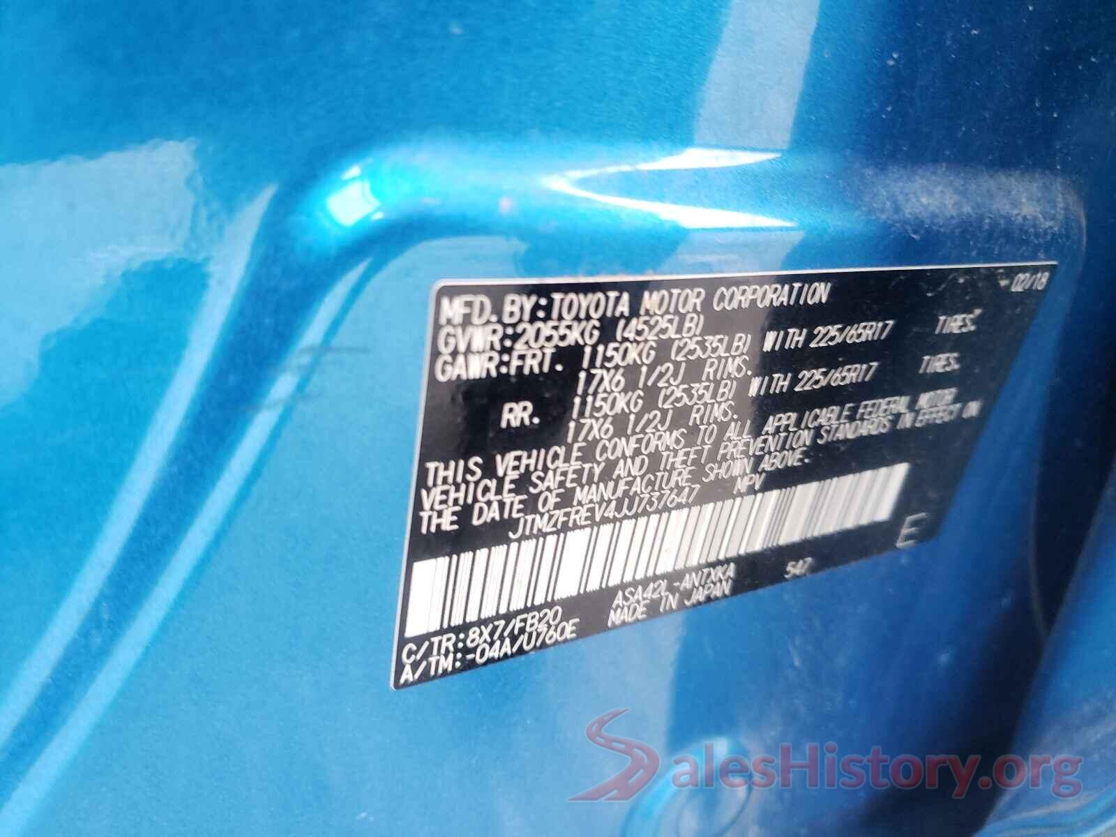 JTMZFREV4JJ737647 2018 TOYOTA RAV4