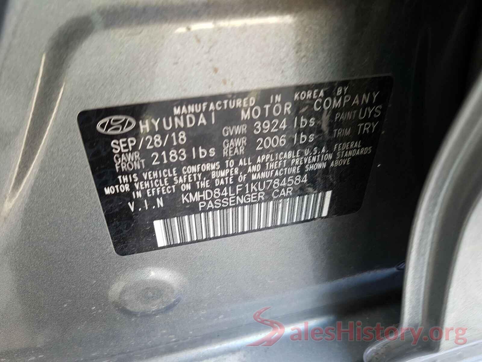 KMHD84LF1KU784584 2019 HYUNDAI ELANTRA