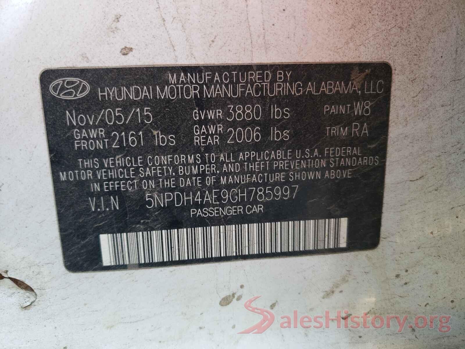 5NPDH4AE9GH785997 2016 HYUNDAI ELANTRA