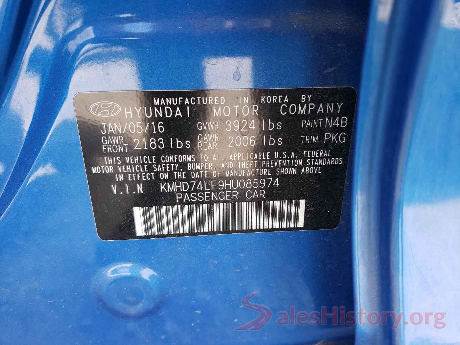 KMHD74LF9HU085974 2017 HYUNDAI ELANTRA