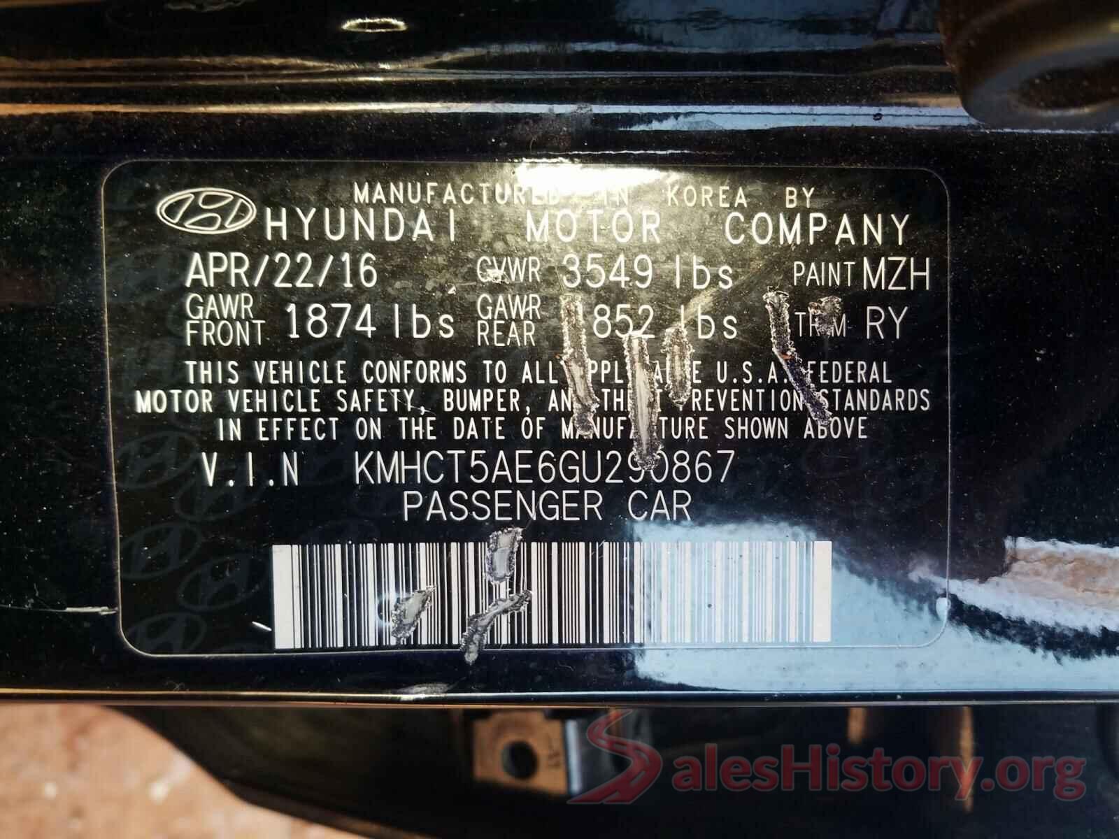 KMHCT5AE6GU290867 2016 HYUNDAI ACCENT