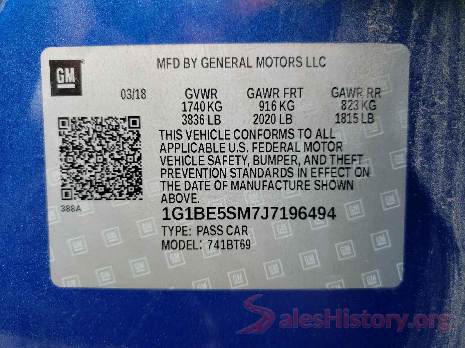 1G1BE5SM7J7196494 2018 CHEVROLET CRUZE