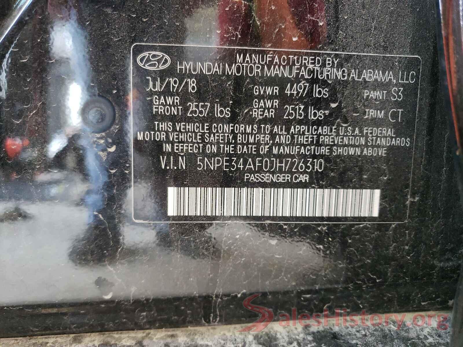 5NPE34AF0JH726310 2018 HYUNDAI SONATA