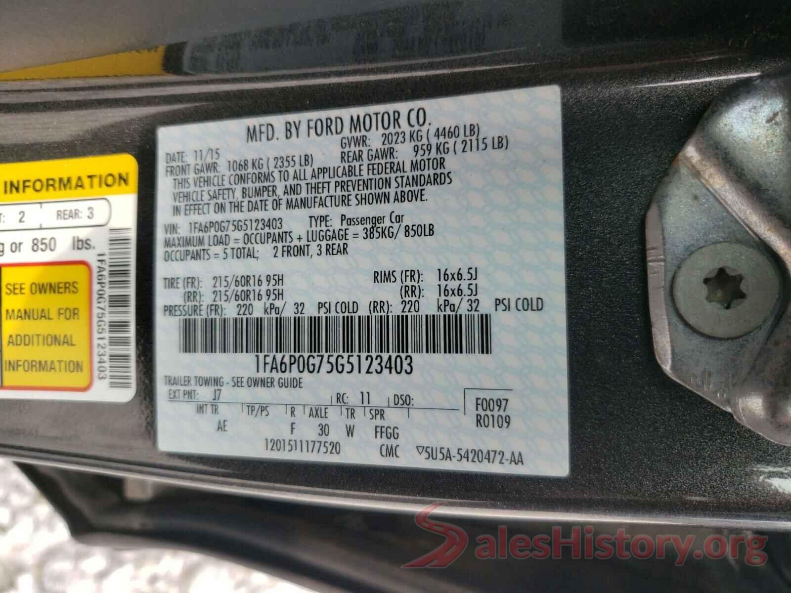 1FA6P0G75G5123403 2016 FORD FUSION