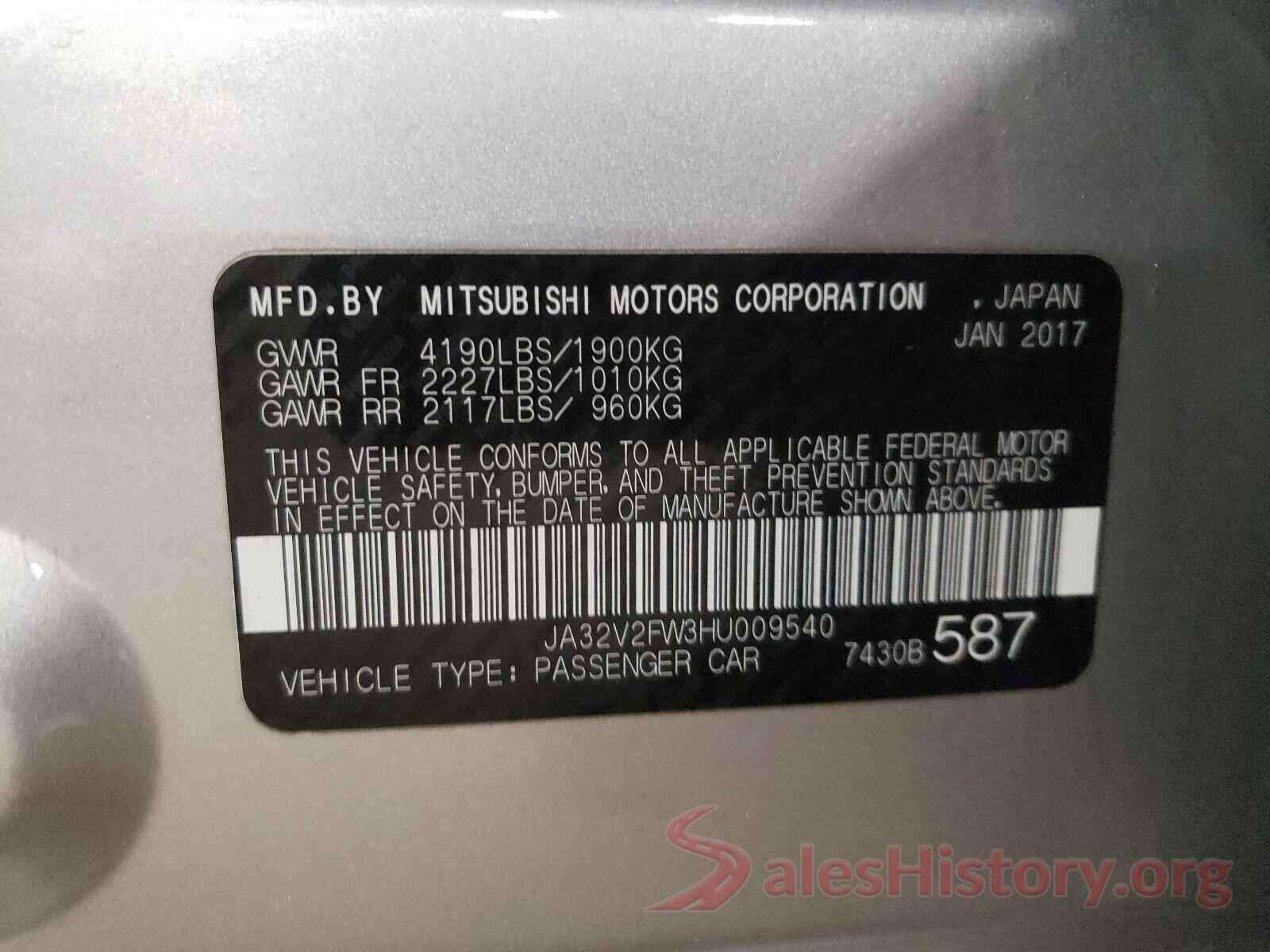 JA32V2FW3HU009540 2017 MITSUBISHI LANCER