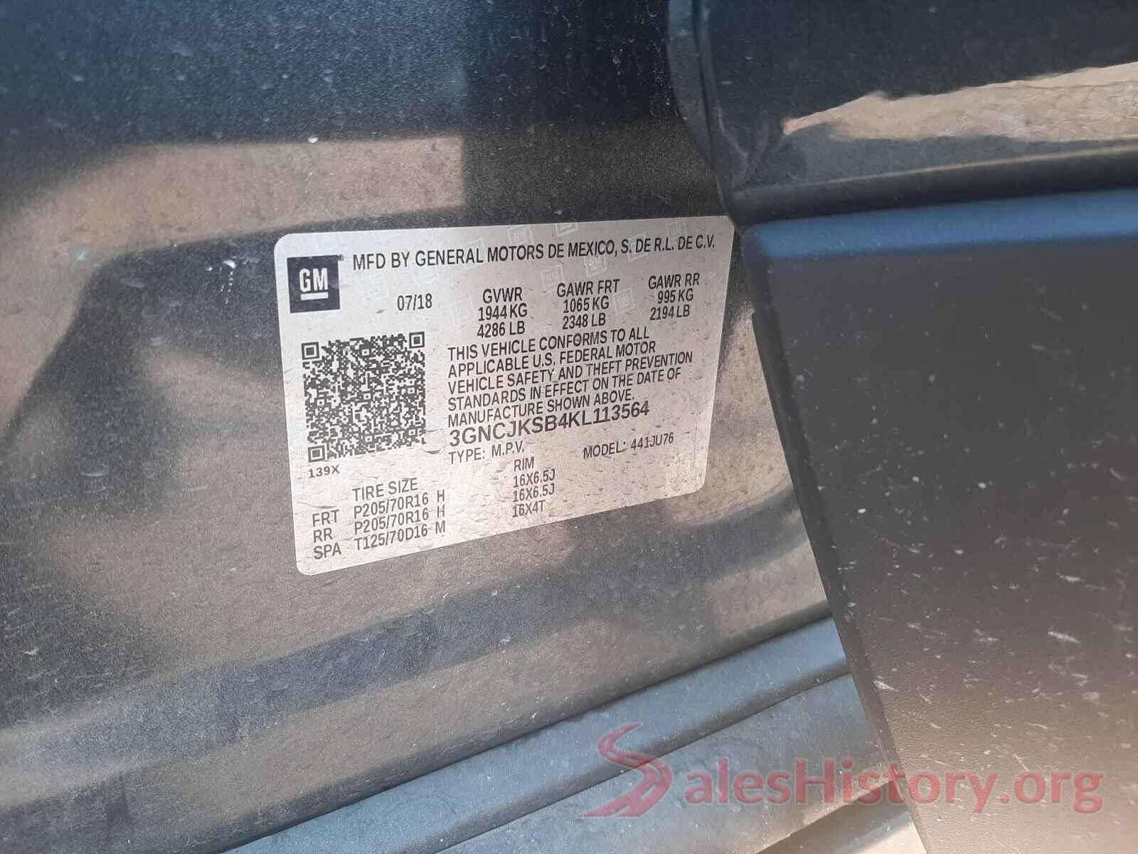 3GNCJKSB4KL113564 2019 CHEVROLET TRAX