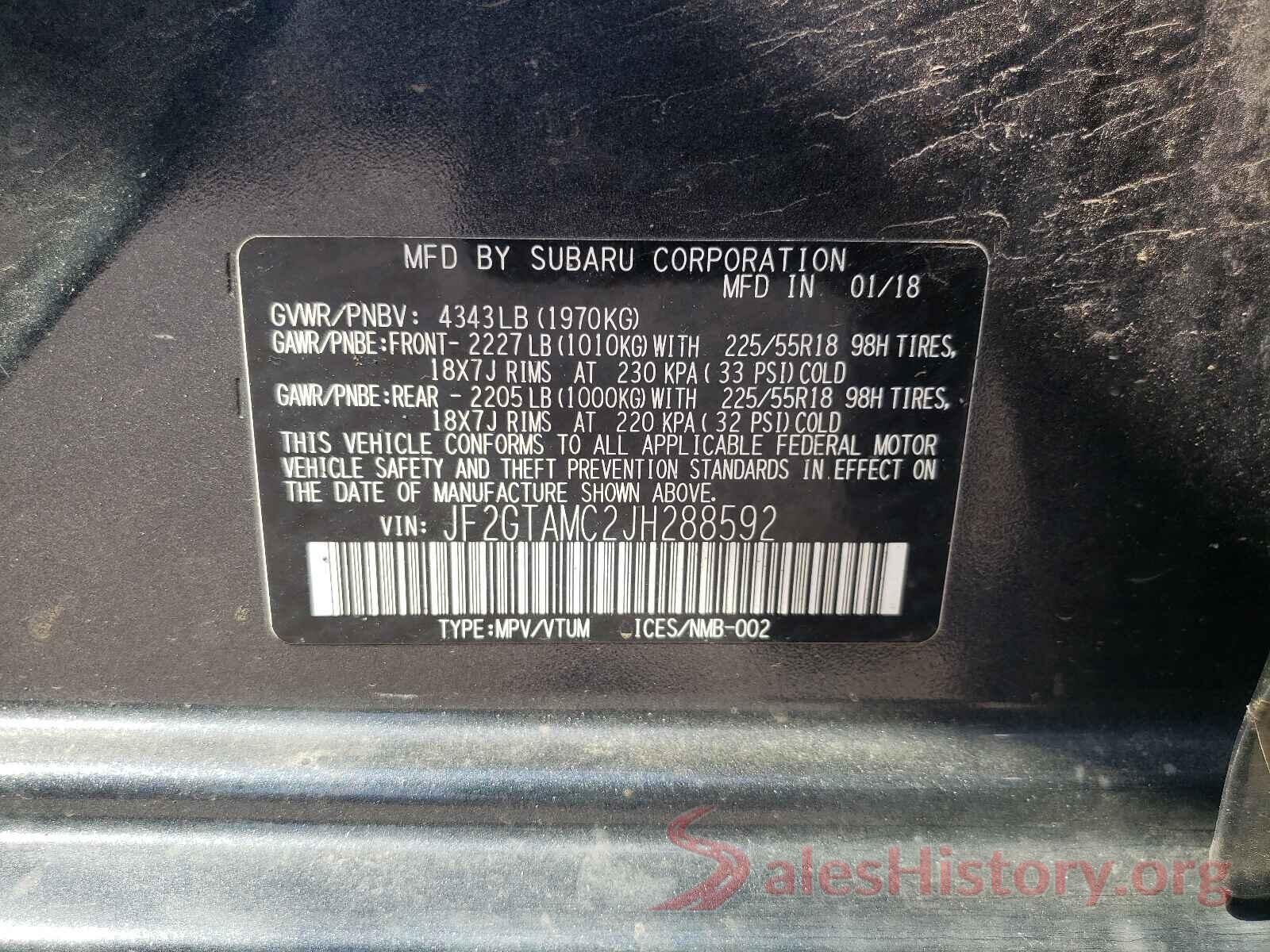 JF2GTAMC2JH288592 2018 SUBARU CROSSTREK