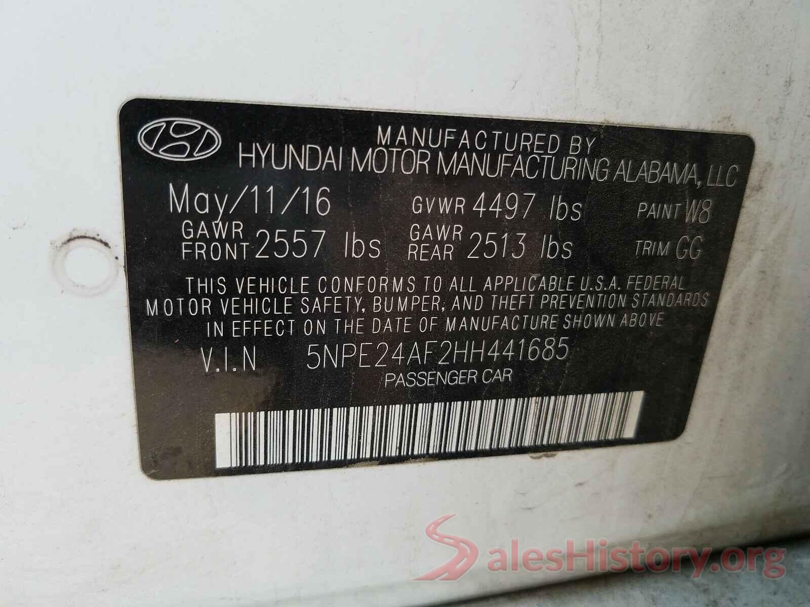 5NPE24AF2HH441685 2017 HYUNDAI SONATA