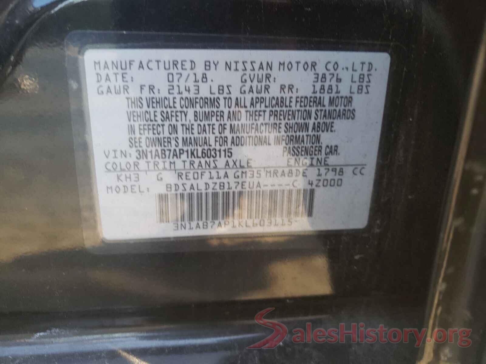 3N1AB7AP1KL603115 2019 NISSAN SENTRA