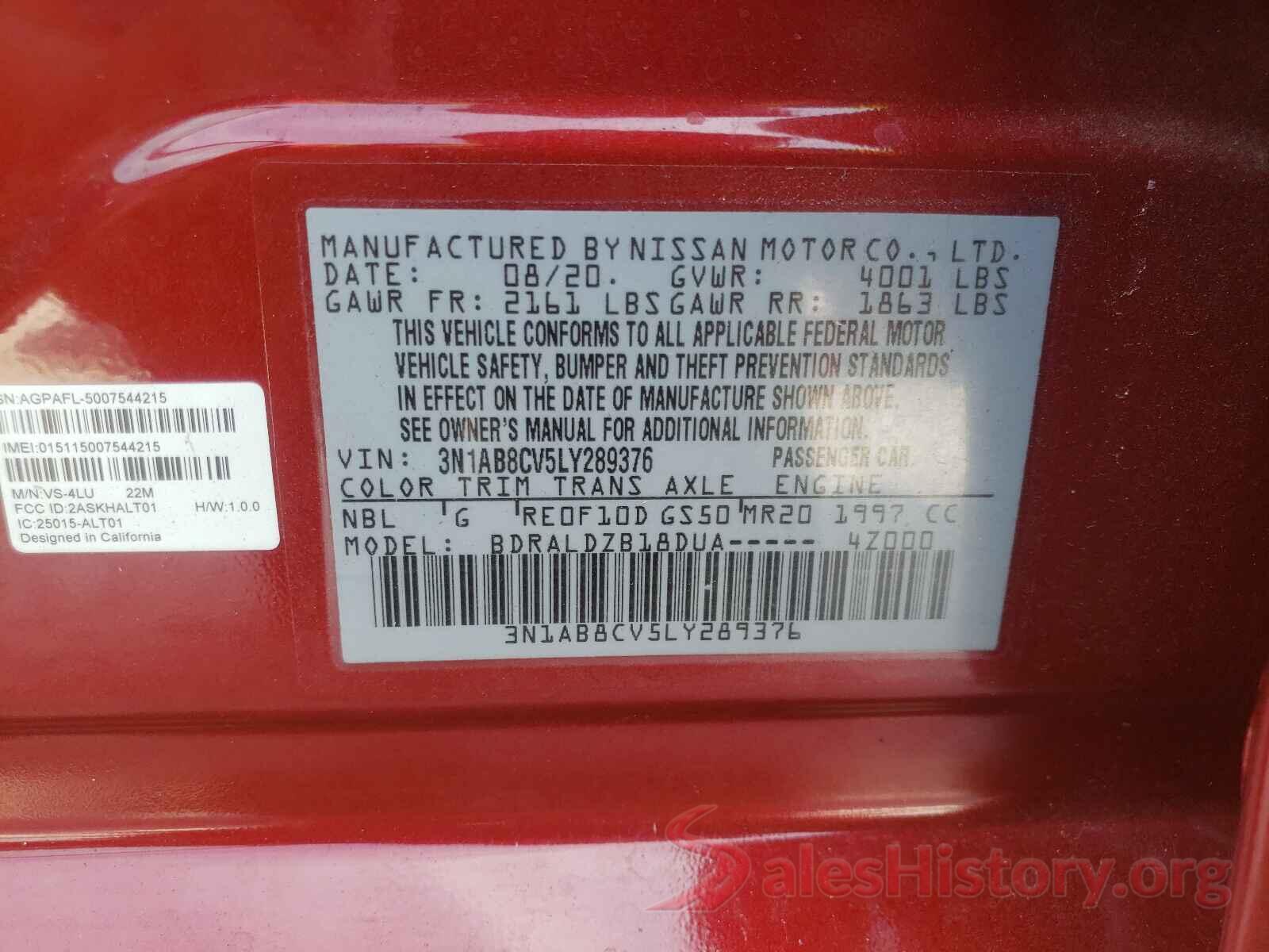 3N1AB8CV5LY289376 2020 NISSAN SENTRA