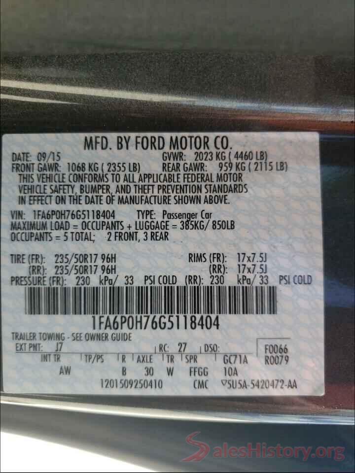 1FA6P0H76G5118404 2016 FORD FUSION