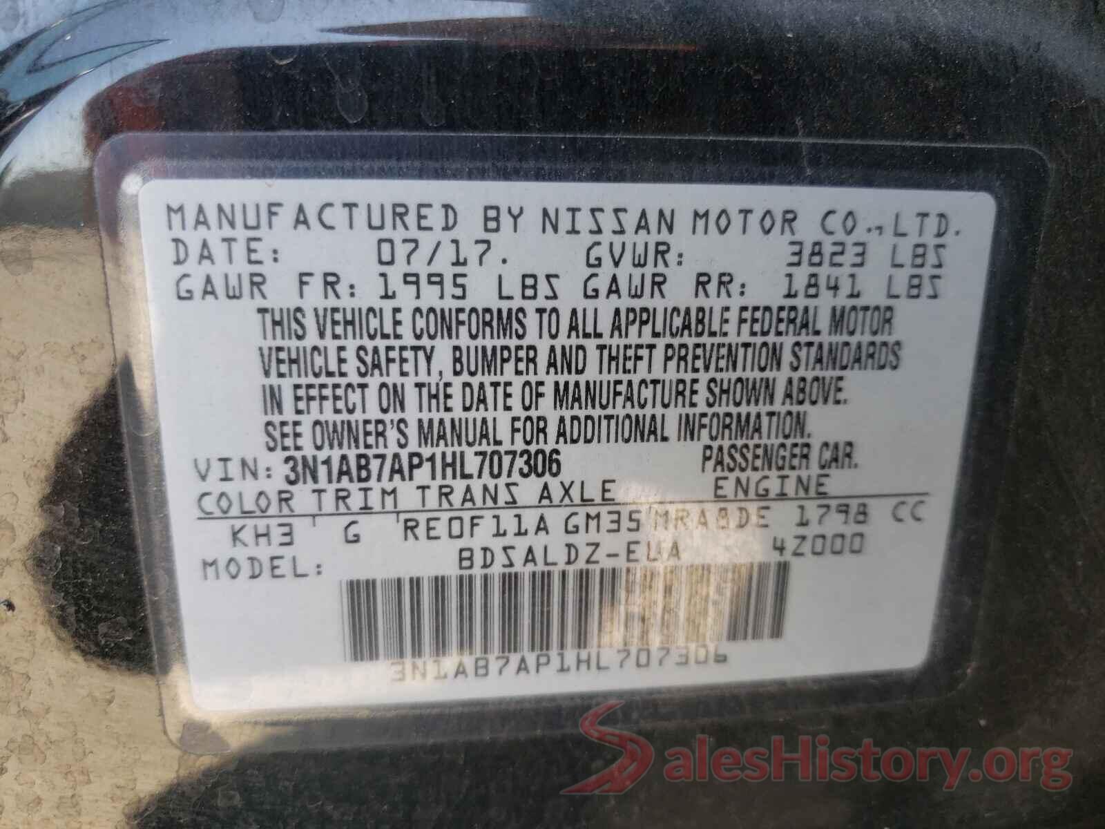 3N1AB7AP1HL707306 2017 NISSAN SENTRA