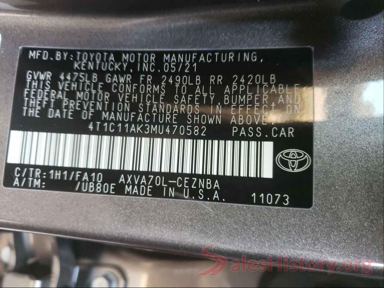 4T1C11AK3MU470582 2021 TOYOTA CAMRY