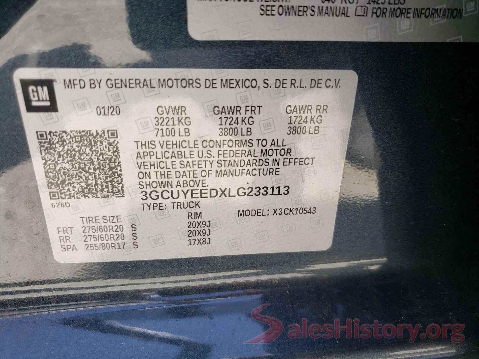 3GCUYEEDXLG233113 2020 CHEVROLET SILVERADO