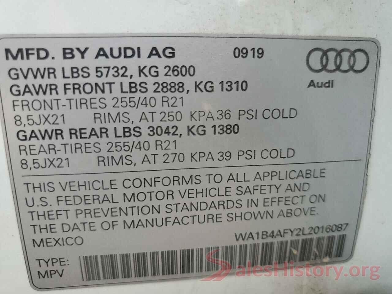 WA1B4AFY2L2016087 2020 AUDI SQ5