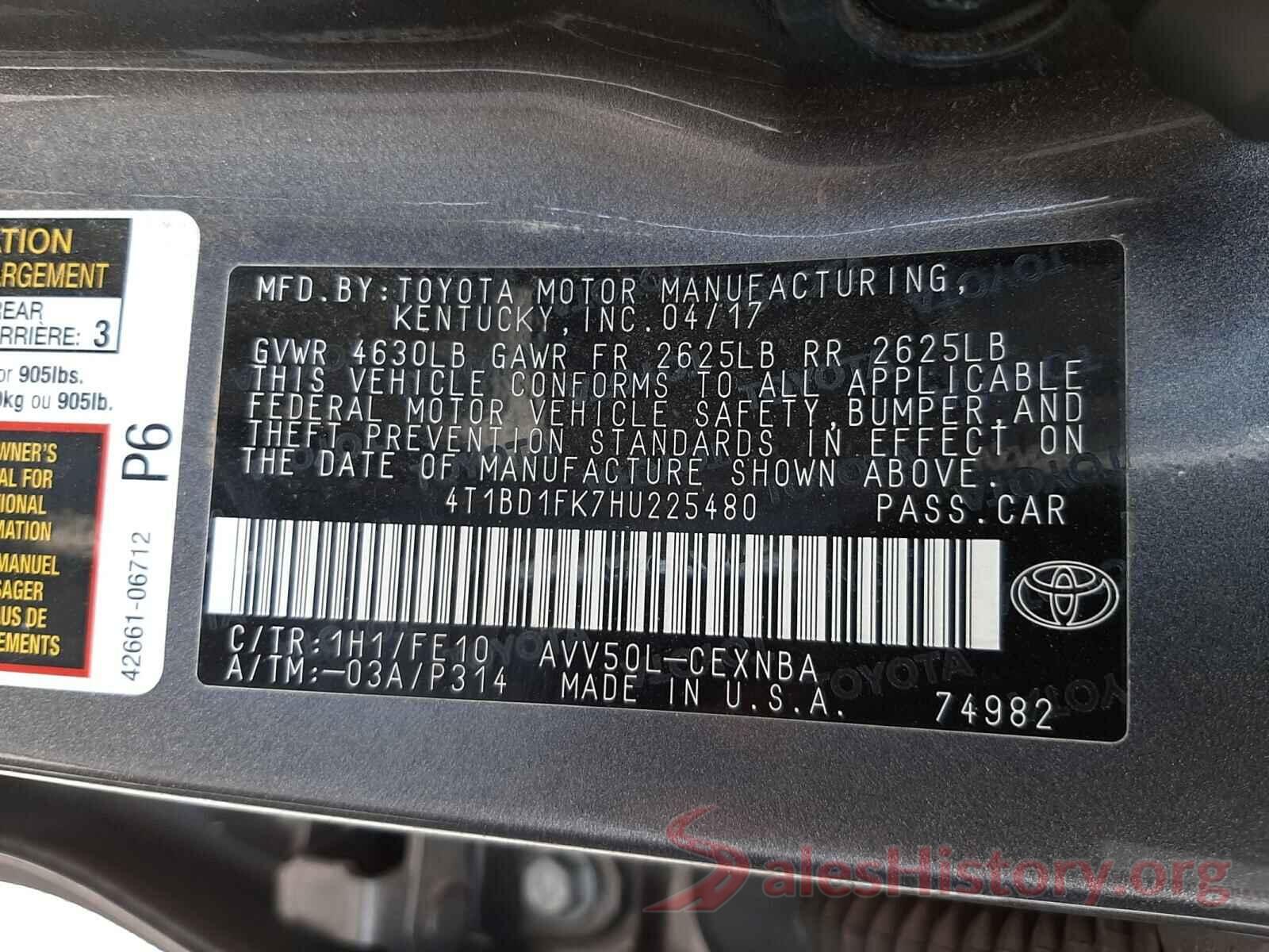 4T1BD1FK7HU225480 2017 TOYOTA CAMRY