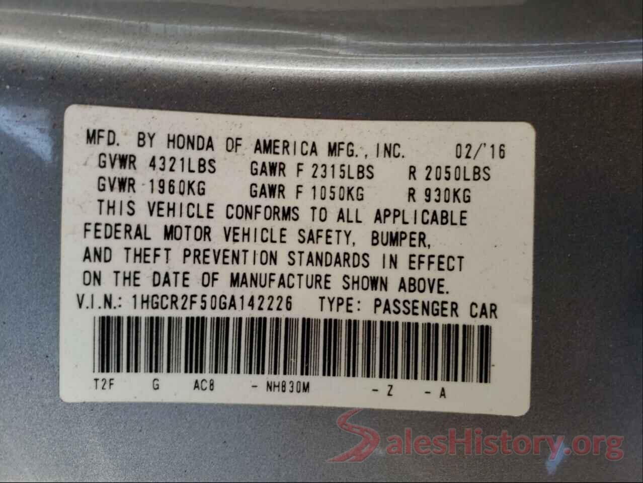 1HGCR2F50GA142226 2016 HONDA ACCORD