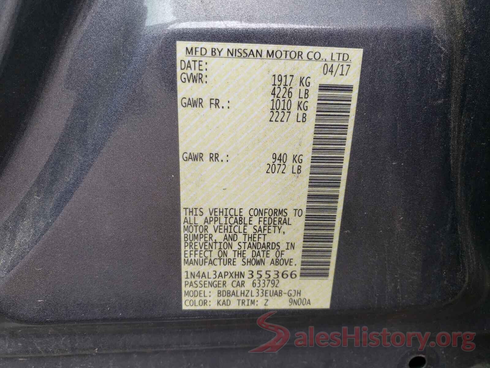 1N4AL3APXHN355366 2017 NISSAN ALTIMA