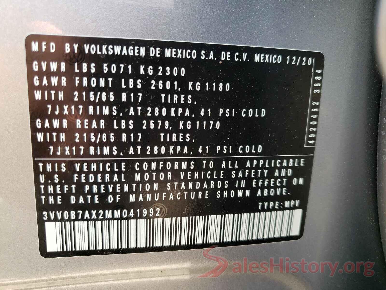 3VV0B7AX2MM041992 2021 VOLKSWAGEN TIGUAN